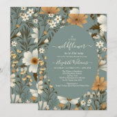 Invitation Green Retro Un Petit Baby shower Fleur sauvage (Devant / Derrière)