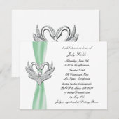 Invitation Green Ribbon Silver Swans nuptiale douche Invitati (Devant / Derrière)