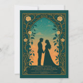 Invitation Green Romantic Silhouette Couple Wedding Invite (Devant)