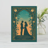 Invitation Green Romantic Silhouette Couple Wedding Invite (Debout devant)