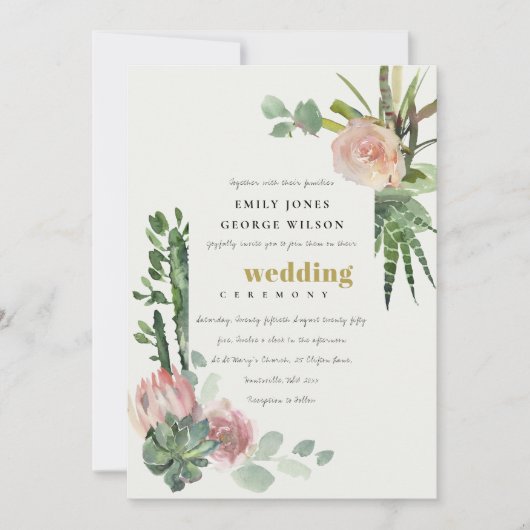 INVITATION GREEN ROSE FLORAL DESERT CACTI FOLIMARIAGE (Devant)