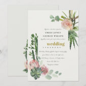 INVITATION GREEN ROSE FLORAL DESERT CACTI FOLIMARIAGE (Devant / Derrière)