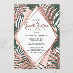Invitation Green Rose Gold Tropical Palm Tree Feuilles Sweet