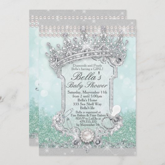 Invitation Green Royal Bling Parties scintillant Bébé Douche (Devant / Derrière)