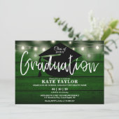 Invitation Green Rustic Bois Chaîne Lights Graduation Party (Debout devant)