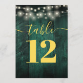 Invitation Green Rustic Bois Chaîne Lumières Numéro de tablea (Dos)