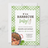 Invitation Green Rustic Gingham Barbecue Baby Shower (Devant)