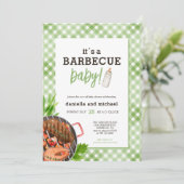 Invitation Green Rustic Gingham Barbecue Baby Shower (Debout devant)