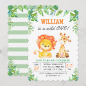 Invitation Green Safari Jungle 1er Garçon Premier anniversair (Devant / Derrière)