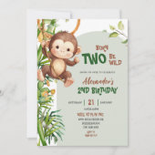 Invitation Green Safari Monkey Born Two Be Wild 2nd Birthday (Devant)