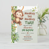 Invitation Green Safari Monkey See Monkey Two 2nd Birthday (Debout devant)
