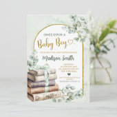 Invitation Green Sage Livre d'histoire Baby shower à thème (Debout devant)