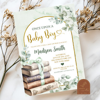 Invitation Green Sage Livre d'histoire Baby shower à thème