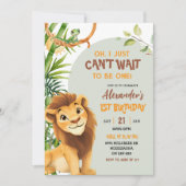 Invitation Green Savannah Lion Theme First Birthday (Devant)