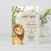 Invitation Green Savannah Lion Theme First Birthday (Debout devant)