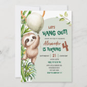 Invitation Green Savannah Sloth Let's Hang Out Birthday (Devant)