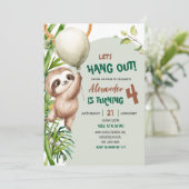 Invitation Green Savannah Sloth Let's Hang Out Birthday (Debout devant)