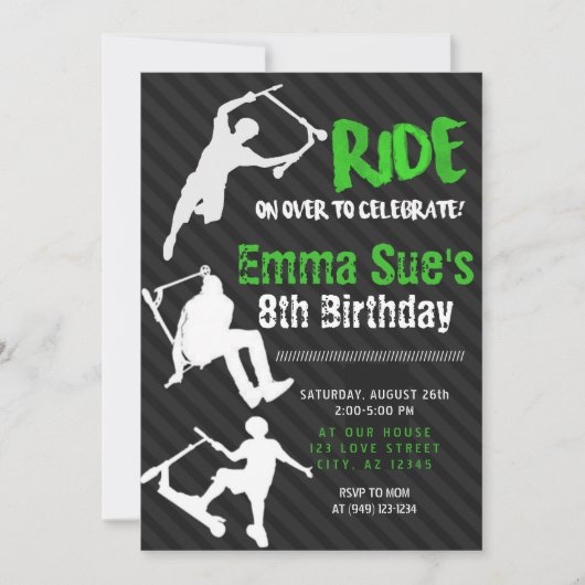 Invitation Green Scooter Skate Park fête Anniversaire (Devant)