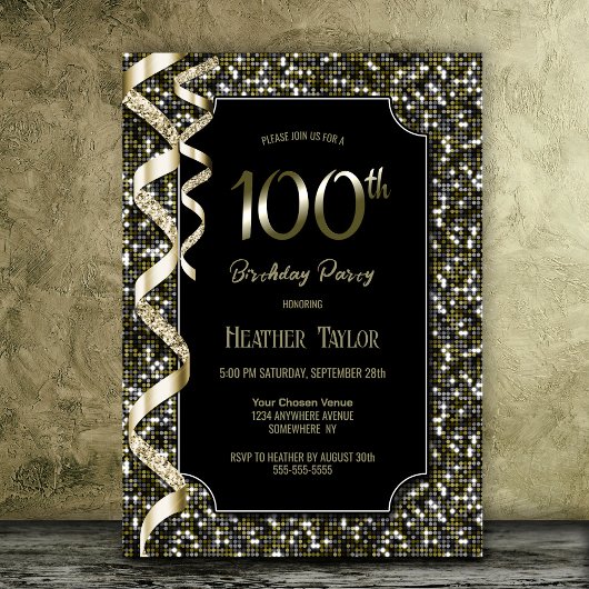 Invitation Green Sequins 100e fête d'anniversaire