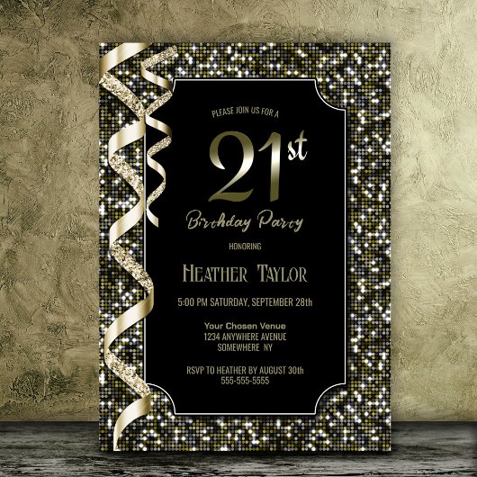 Invitation Green Sequins 21e fête d'anniversaire