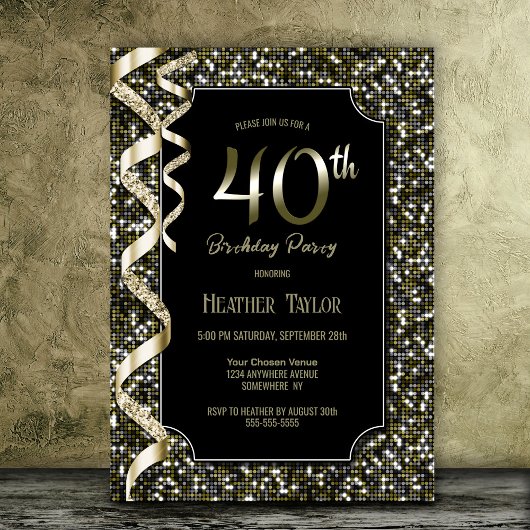 Invitation Green Sequins 40e fête d'anniversaire