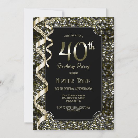 Invitation Green Sequins 40e fête d'anniversaire (Devant)
