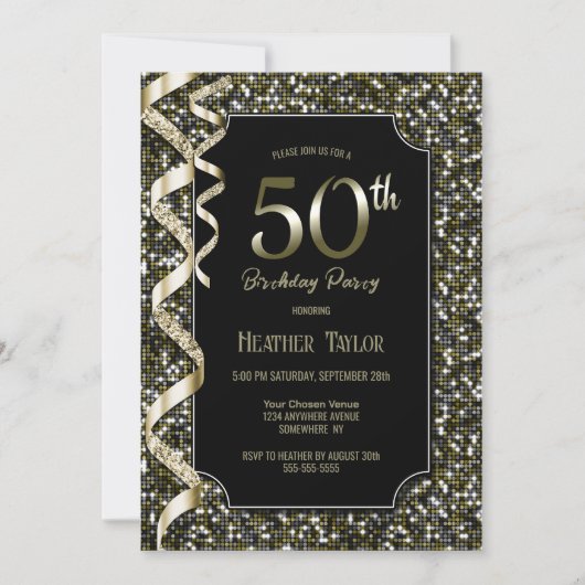 Invitation Green Sequins 50e fête d'anniversaire (Devant)