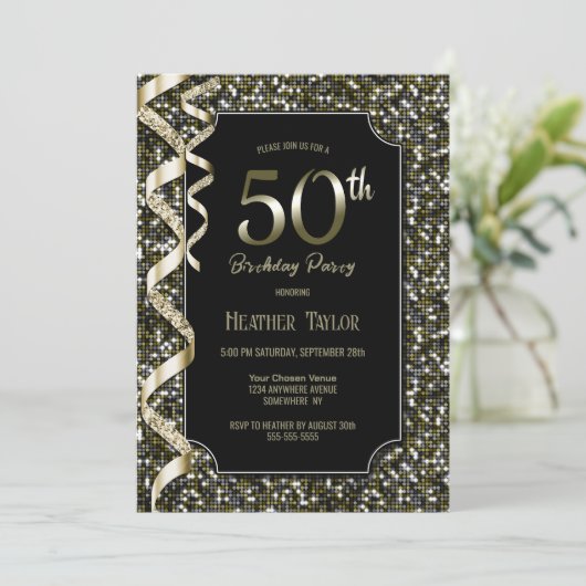 Invitation Green Sequins 50e fête d'anniversaire (Debout devant)