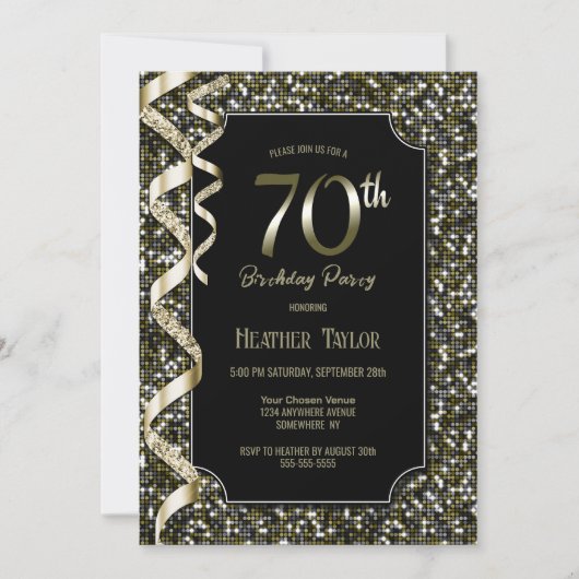 Invitation Green Sequins 70e fête d'anniversaire (Devant)