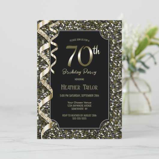 Invitation Green Sequins 70e fête d'anniversaire (Debout devant)
