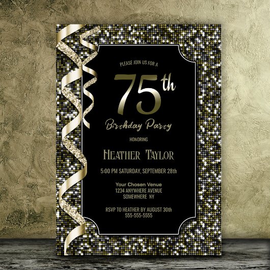 Invitation Green Sequins 75e fête d'anniversaire