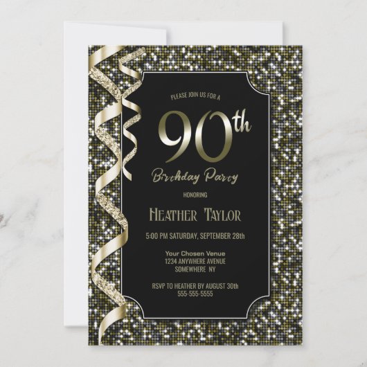 Invitation Green Sequins 90e fête d'anniversaire (Devant)