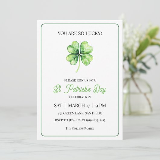 Invitation Green Shamrock Luck Simple St. Patrick's Day Party (Debout devant)