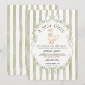 Invitation Green Silly Goose Baby Shower Preppy Strpes  (Devant / Derrière)