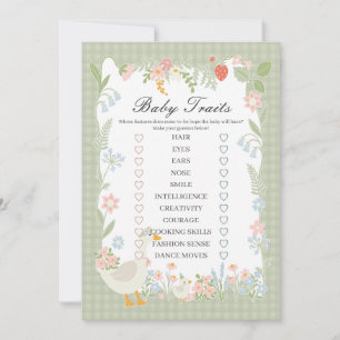 Invitation Green Silly Goose Floral En vichy Baby Traits Jeu