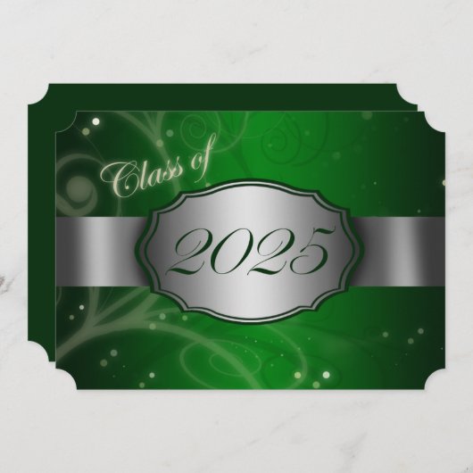 Invitation Green & Silver 2025 Graduation Party (Devant / Derrière)