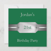 Invitation Green Silver 21e Soirée d'anniversaire masculine é (Devant)