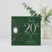 Invitation Green & Silver Diamond 20 20e fête d'anniversaire (Debout devant)
