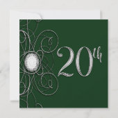 Invitation Green & Silver Diamond 20 20e fête d'anniversaire (Dos)