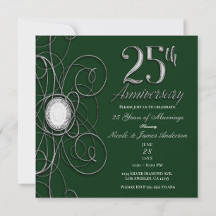 Invitation Green & Silver Diamond 25 25e anniversaire