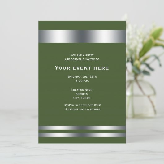Invitation Green & Silver Elegant Dinner Party Event (Debout devant)