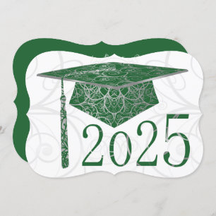 Invitation Green & Silver Floral Casquette 2025 Graduation Pa