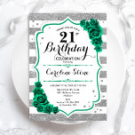Invitation Green Silver White Stripes Rose 21e anniversaire<br><div class="desc">Invitation de fête du 21e anniversaire. Elégant design floral vert émeraude avec rose. Caractéristiques fausse parties scintillant argent et blanc rayures et police de script. Idéal pour une célébration anniversaire féminine élégante. Peut être customisé pour n'importe quel âge ! Invitations Zazzle imprimées ou téléchargement instantané modèle imprimable numérique.</div>