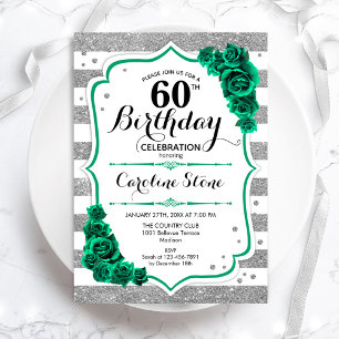 Invitation Green Silver White Stripes Rose 60e anniversaire