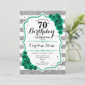 Invitation Green Silver White Stripes Rose 70e anniversaire (Debout devant)
