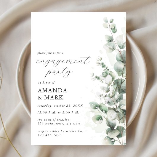 Invitation Green Snow Eucalyptus Winter Engagement Party