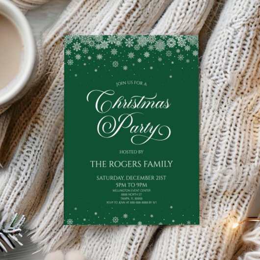 Invitation Green Snowflake Winter Christmas Party
