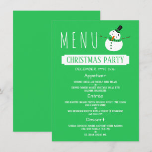 Invitation Green Snowman, Menu de fête de Noël