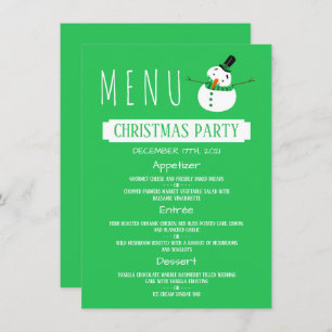 Invitation Green Snowman, menu fête de Noël