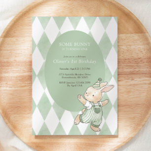 Invitation Green Some Bunny a un an 1er Anniversaire